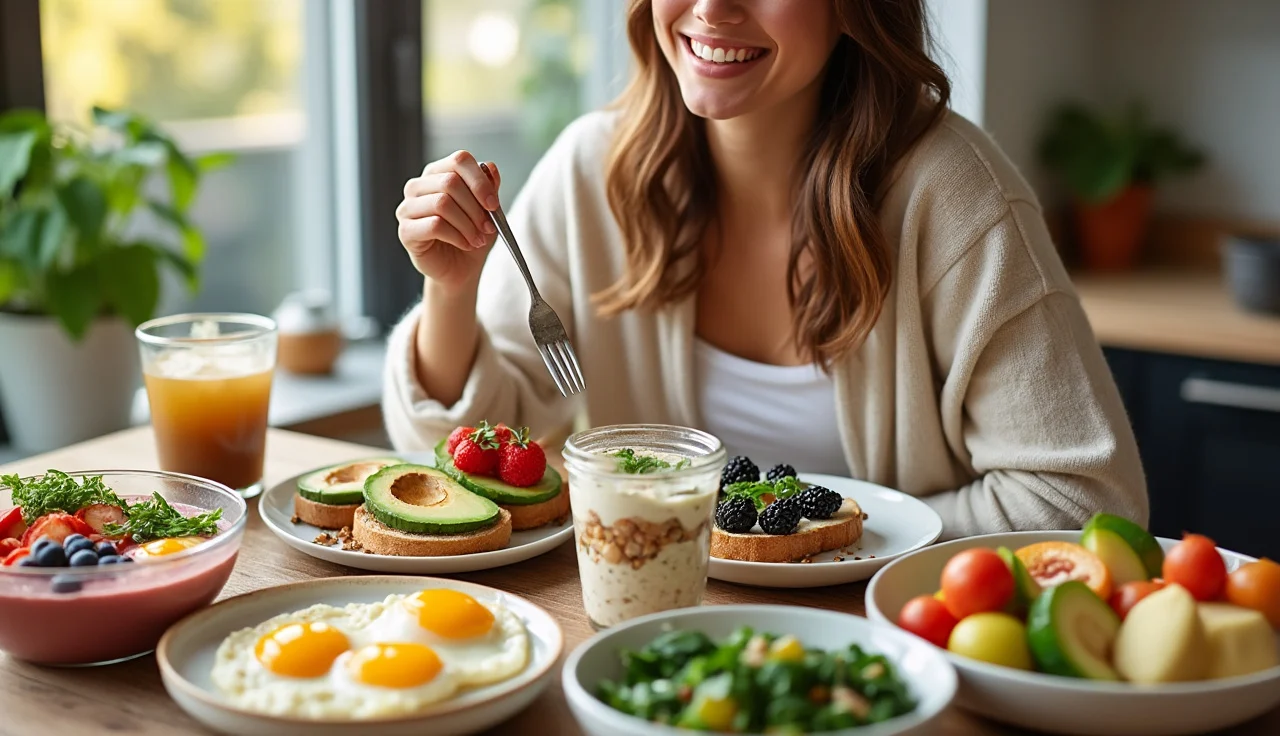 Organized morning setup with a planner, healthy breakfast, and natural light